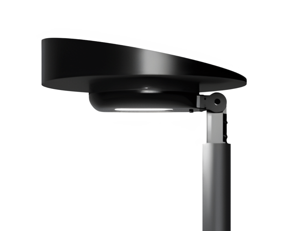 Senti solar all-in-one light side view on mounting arm